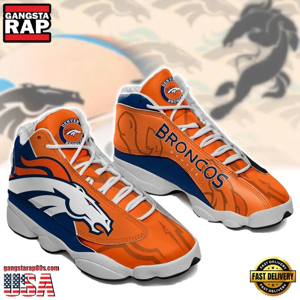 NFL Denver Broncos Orange Air Jordan 13 Sneakers Shoes Shoes NFL Denver Broncos Orange Air Jordan 13 Sneakers Shoes Shoes - Image 1