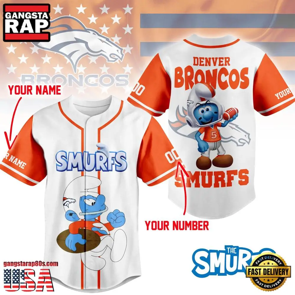 NFL Denver Broncos The Smurfs Movie Unique Design Custom Baseball Jersey