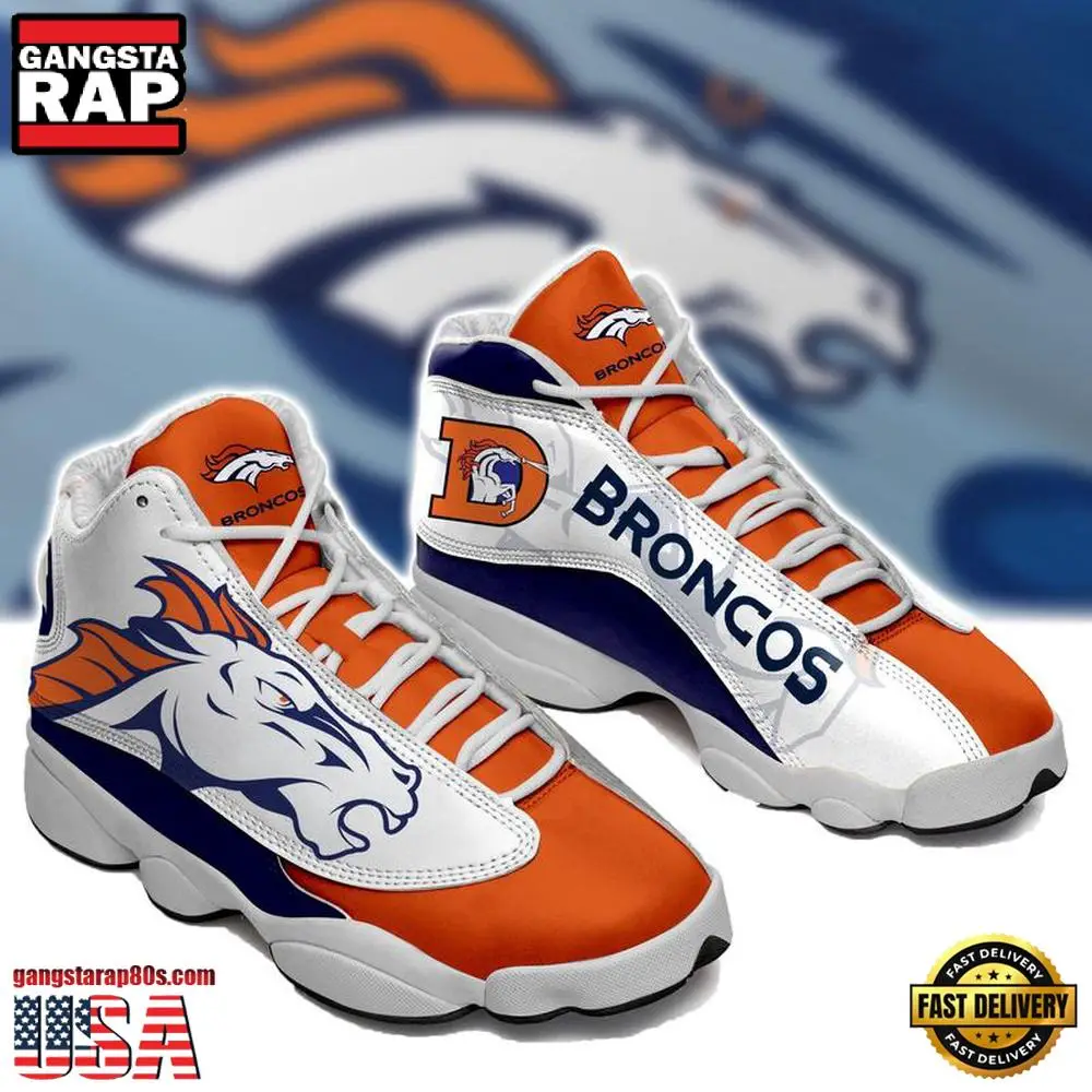 NFL Denver Broncos White Orange Air Jordan 13 Sneakers Shoes Shoes NFL Denver Broncos White Orange Air Jordan 13 Sneakers Shoes Shoes - Image 1