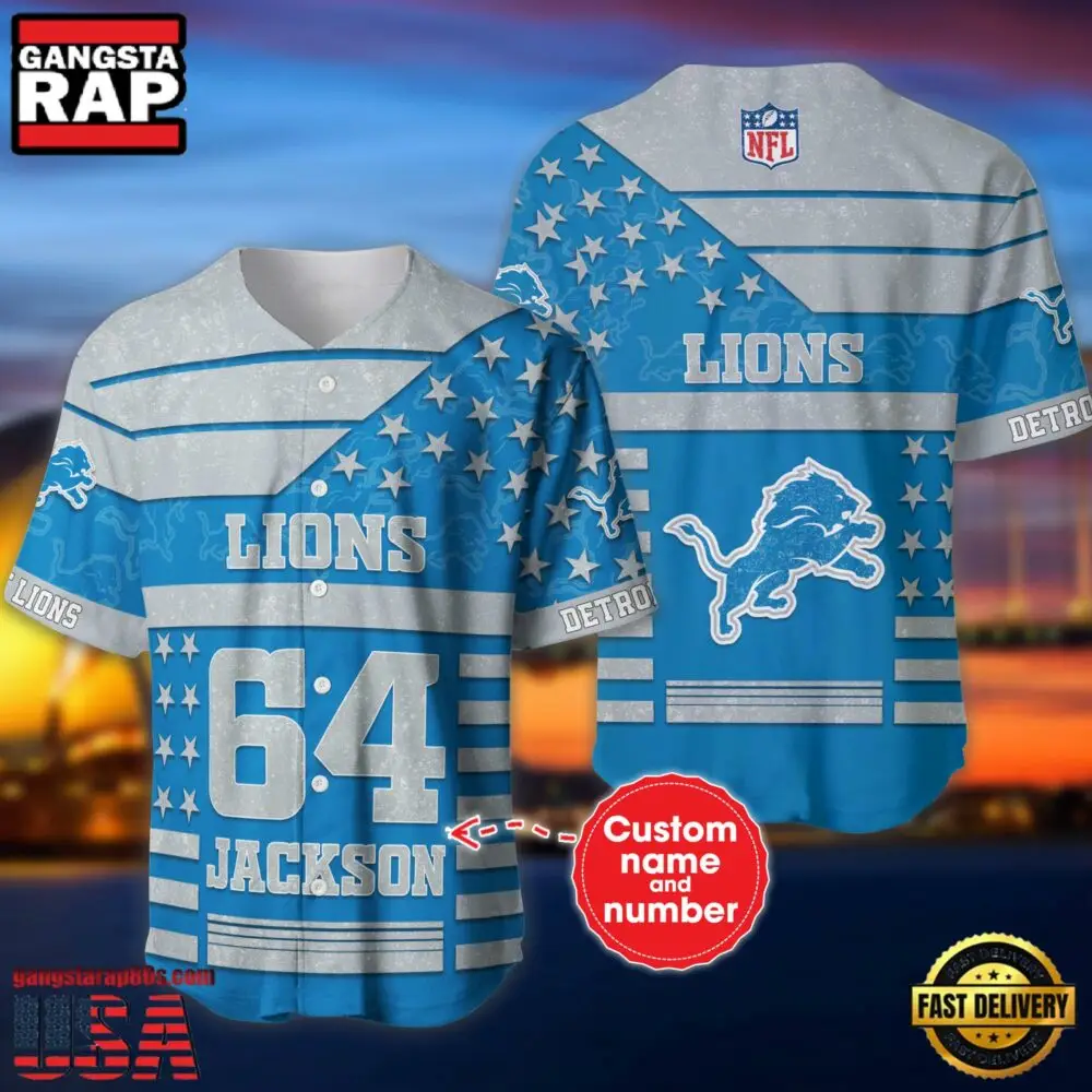 NFL Detroit Lions Custom Name Number Name Number American Flag Baseball Jersey Shirt