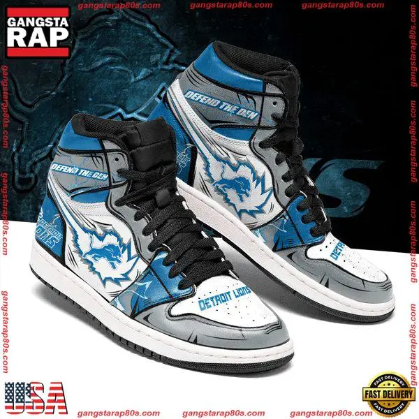NFL Detroit Lions Football Logo Team Air Jordan 1 Running Sneakers Shoes NFL Detroit Lions Football Logo Team Air Jordan 1 Running Sneakers Shoes - Image 1