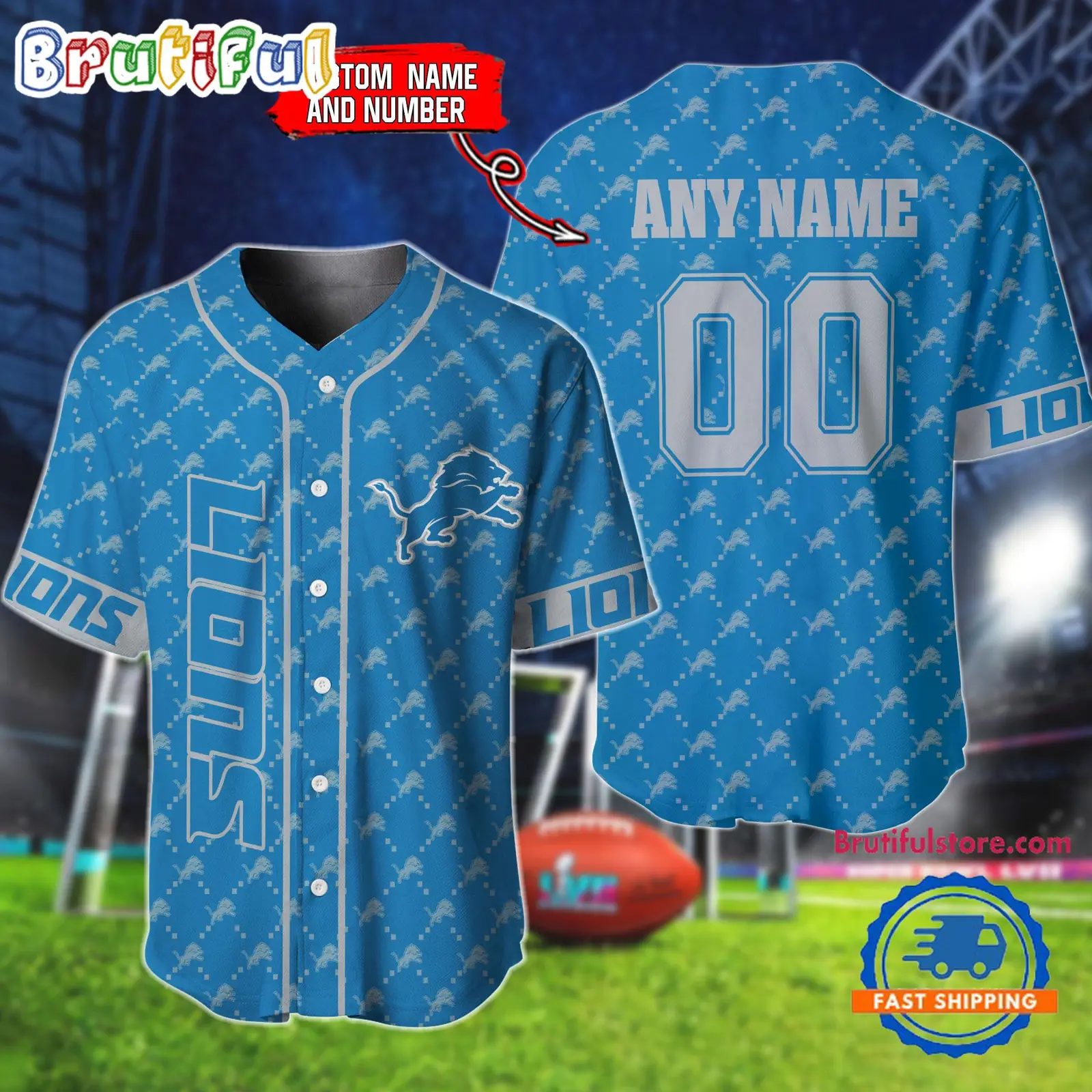 NFL Detroit Lions Logo Team Hologram Pattern Design Baseball Jersey