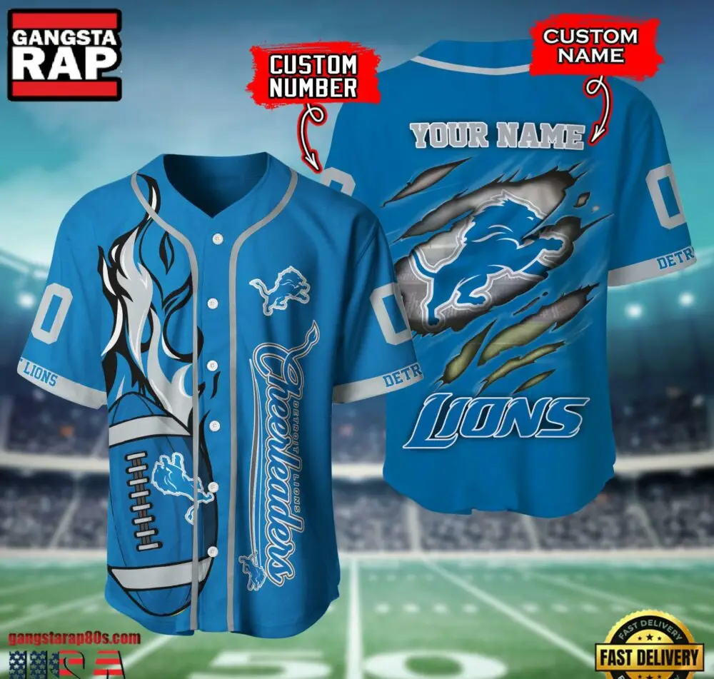 NFL Detroit Lions Team Logo Litmited Edition Baseball Jersey Shirt NFL Detroit Lions Team Logo Litmited Edition Baseball Jersey Shirt - Image 1