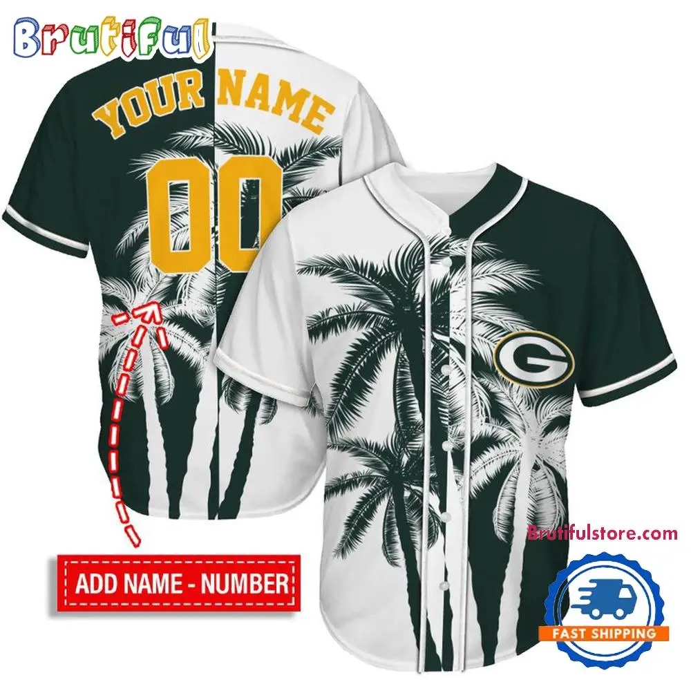 NFL Green Bay Packers Palm Trees Pattern Summer Personalized Baseball Jersey