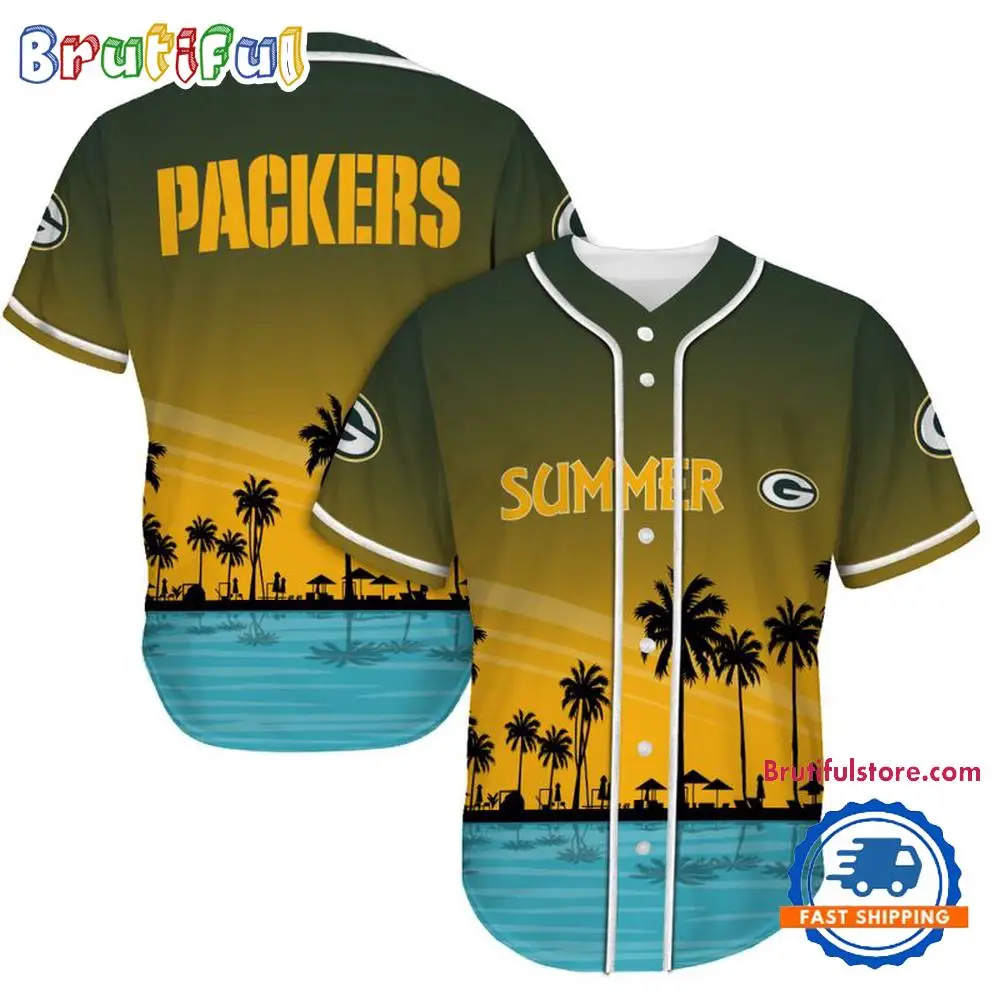 NFL Green Bay Packers Palm Trees Summer On The Beach Baseball Jersey
