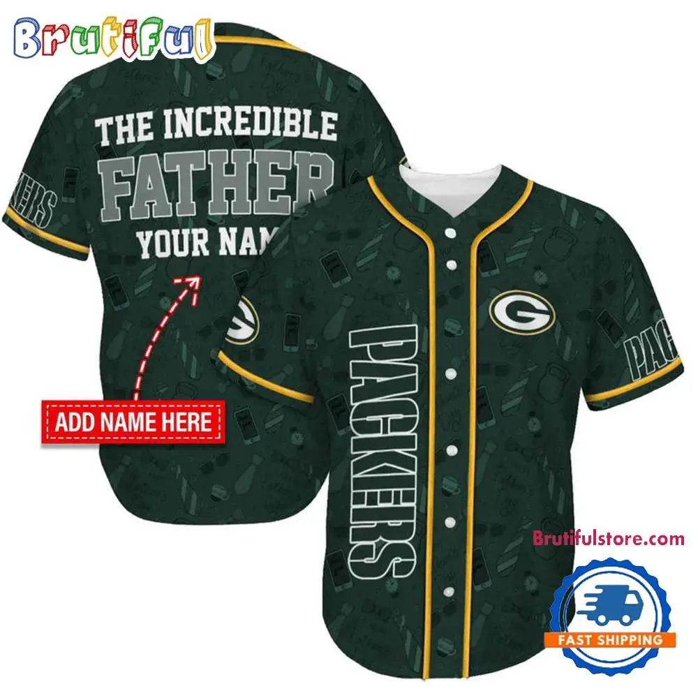 NFL Green Bay Packers The Increadible Father Baseball Jersey NFL Green Bay Packers The Increadible Father Baseball Jersey - Image 1