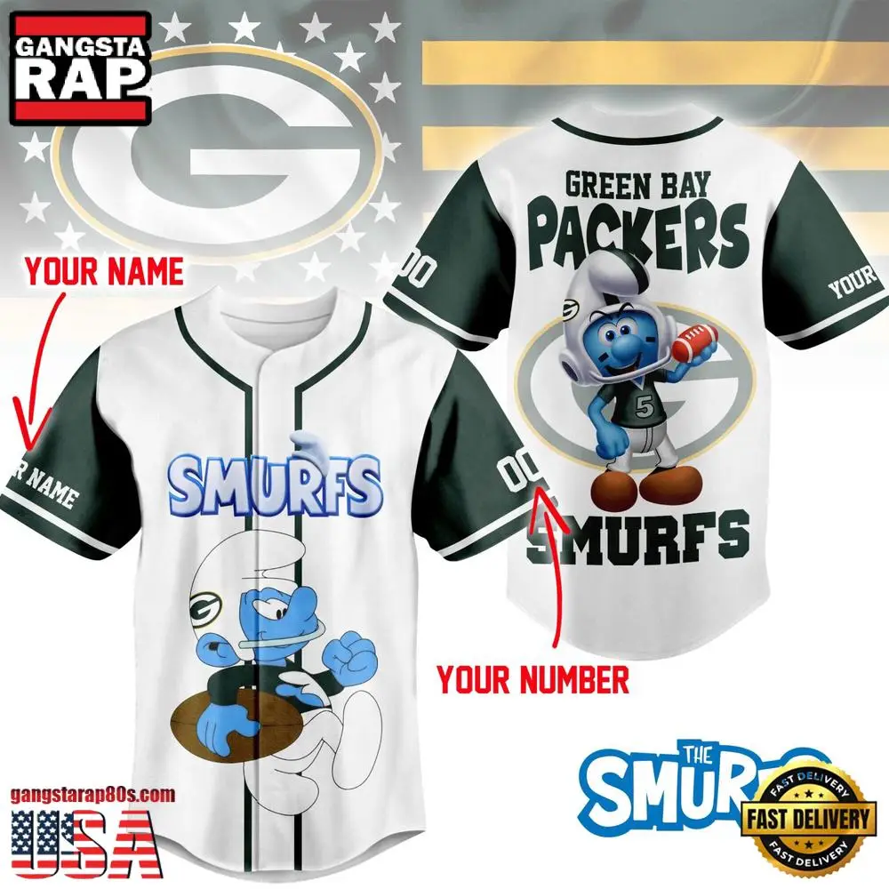 NFL Green Bay Packers The Smurfs Movie Unique Design Custom Baseball Jersey