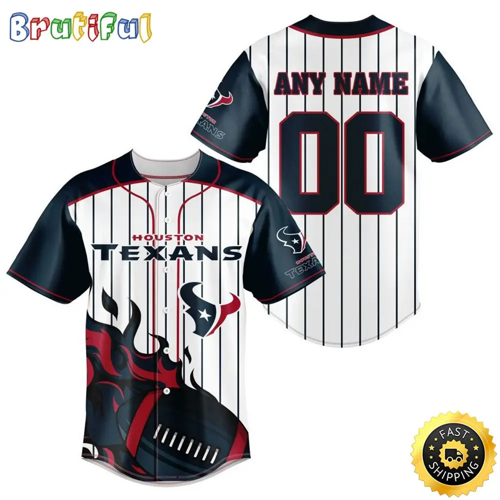 NFL Houston Texans Baseball Jersey 3D Personalized Customization Options Available