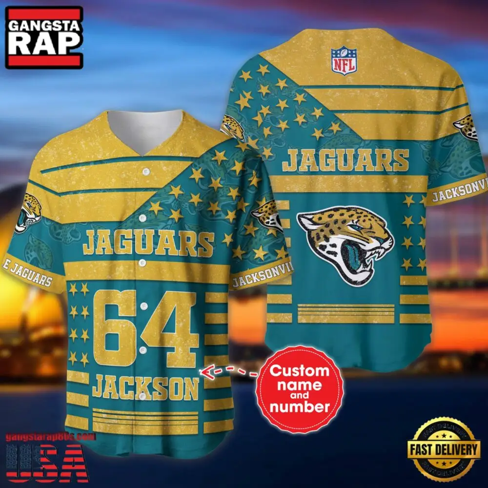 NFL Jacksonville Jaguars Custom Name Number Name Number American Flag Baseball Jersey Shirt NFL Jacksonville Jaguars Custom Name Number Name Number American Flag Baseball Jersey Shirt - Image 1