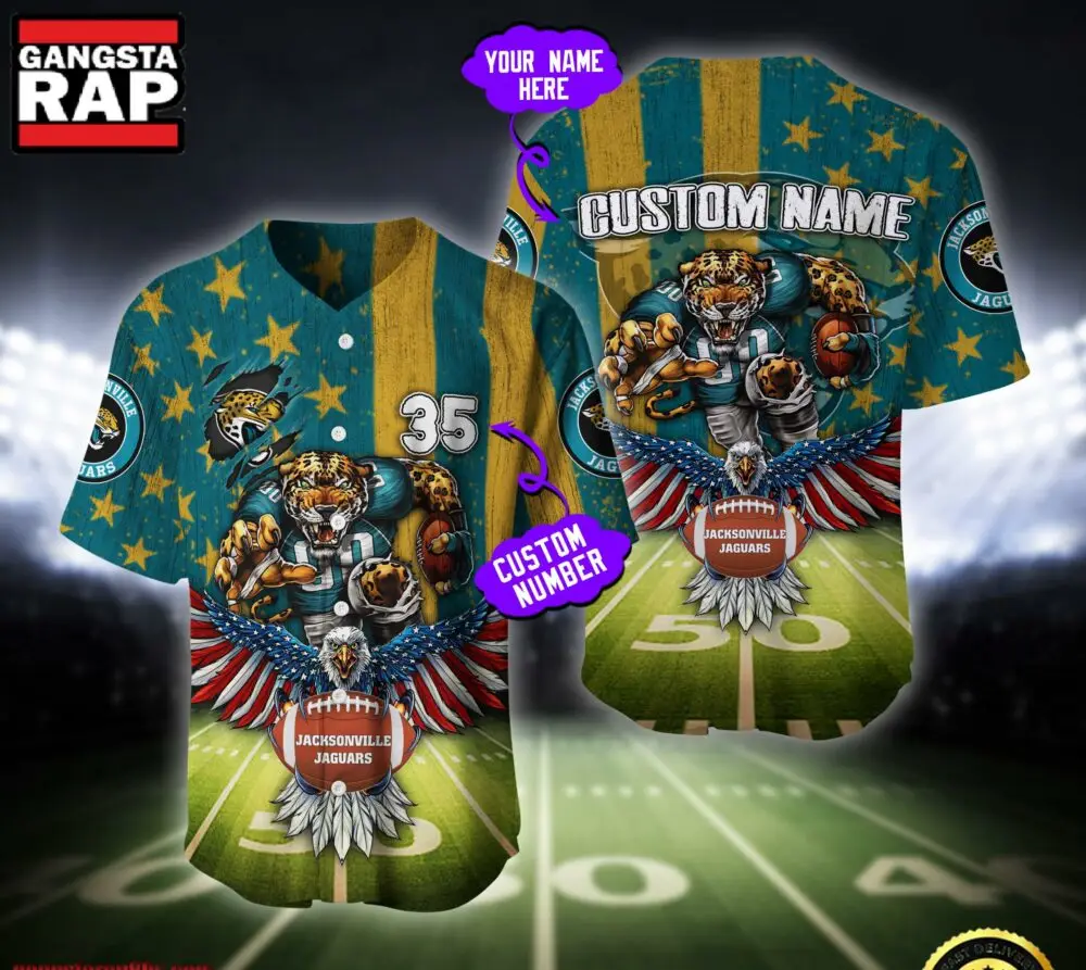 NFL Jacksonville Jaguars Eagle US Flag x Veterans Custom Name Number Baseball Jersey Shirt