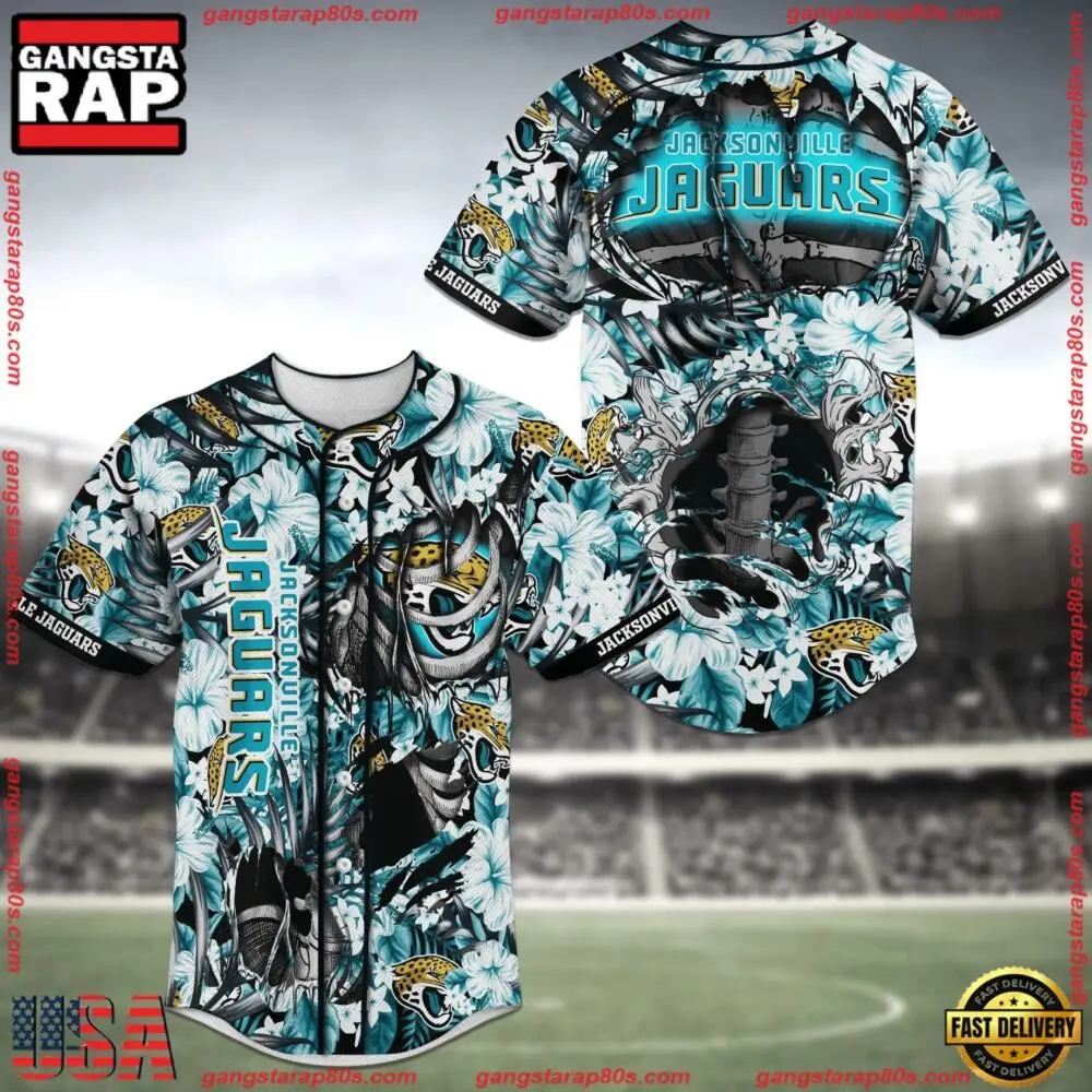 NFL Jacksonville Jaguars Flower Skeleton New Design Baseball Jersey Shirt