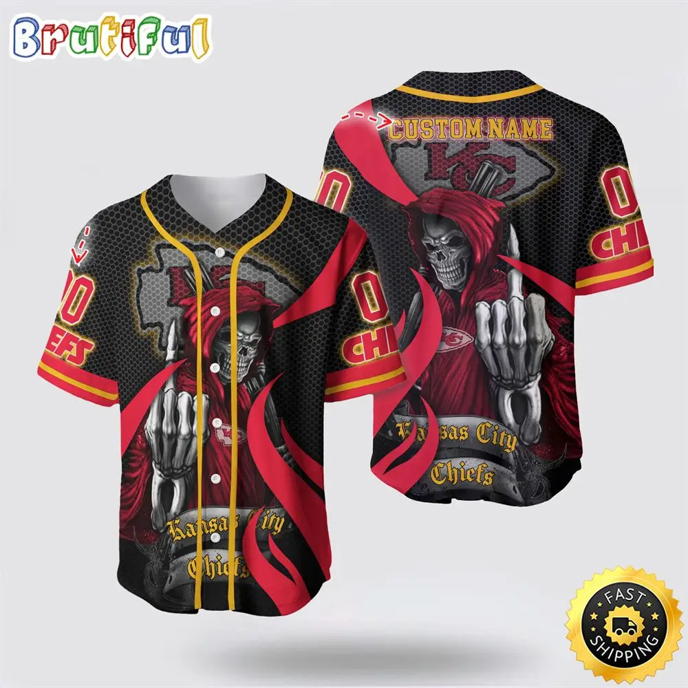 NFL Kansas City Chiefs Baseball Jersey 3D Personalized Skull Gear Up For Game Day
