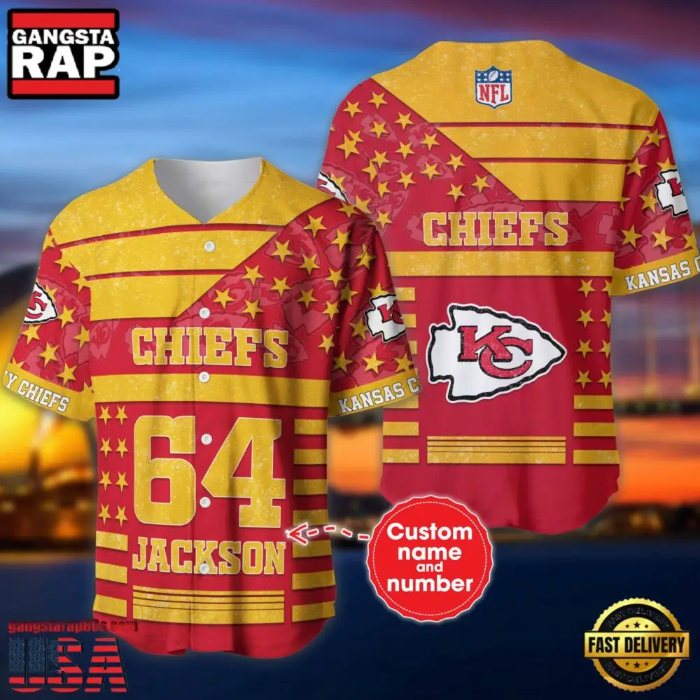 NFL Kansas City Chiefs Custom Name Number Name Number American Flag Baseball Jersey Shirt