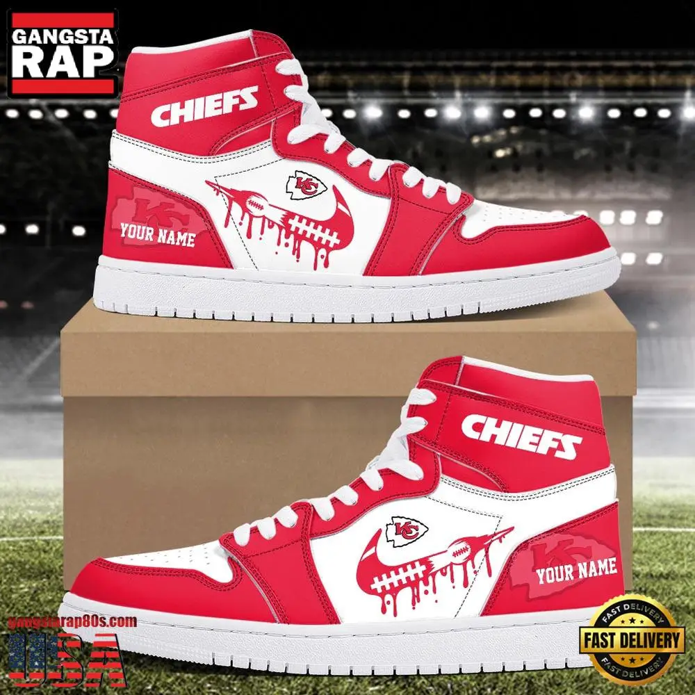 NFL Kansas City Chiefs Grunge Style Custom Name Air Jordan 1 Running Sneakers Shoes