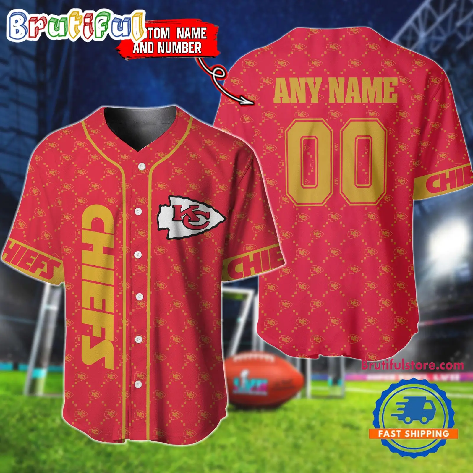 NFL Kansas City Chiefs Logo Team Hologram Pattern Design Baseball Jersey
