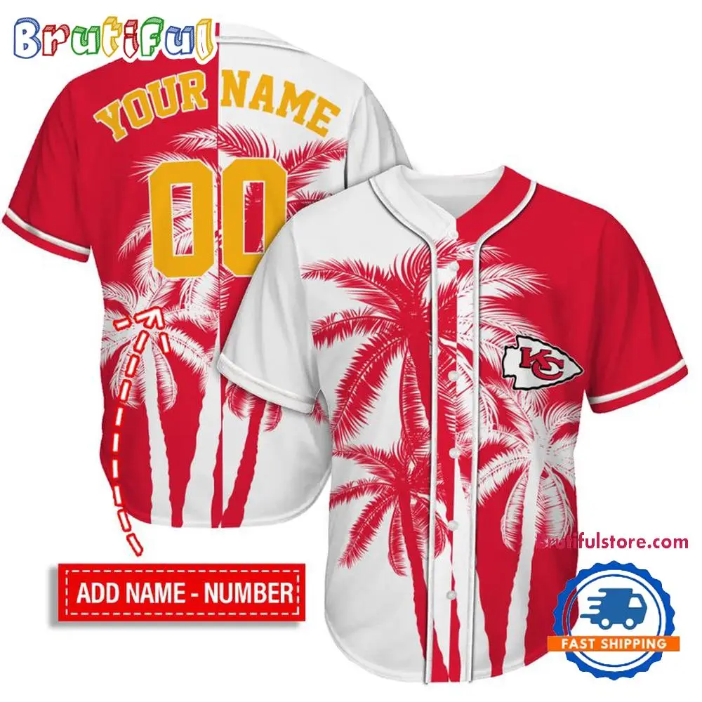 NFL Kansas City Chiefs Palm Trees Pattern Summer Personalized Baseball Jersey