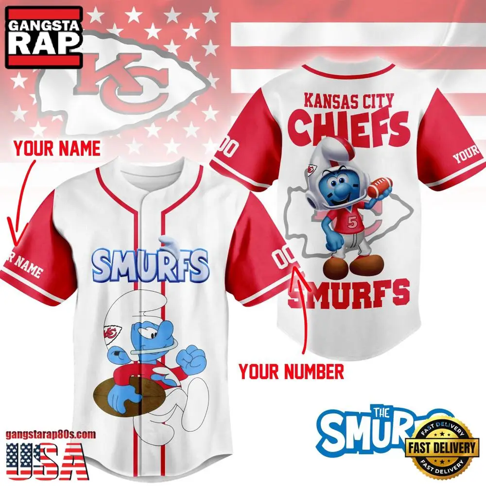NFL Kansas City Chiefs The Smurfs Movie Unique Design Custom Baseball Jersey