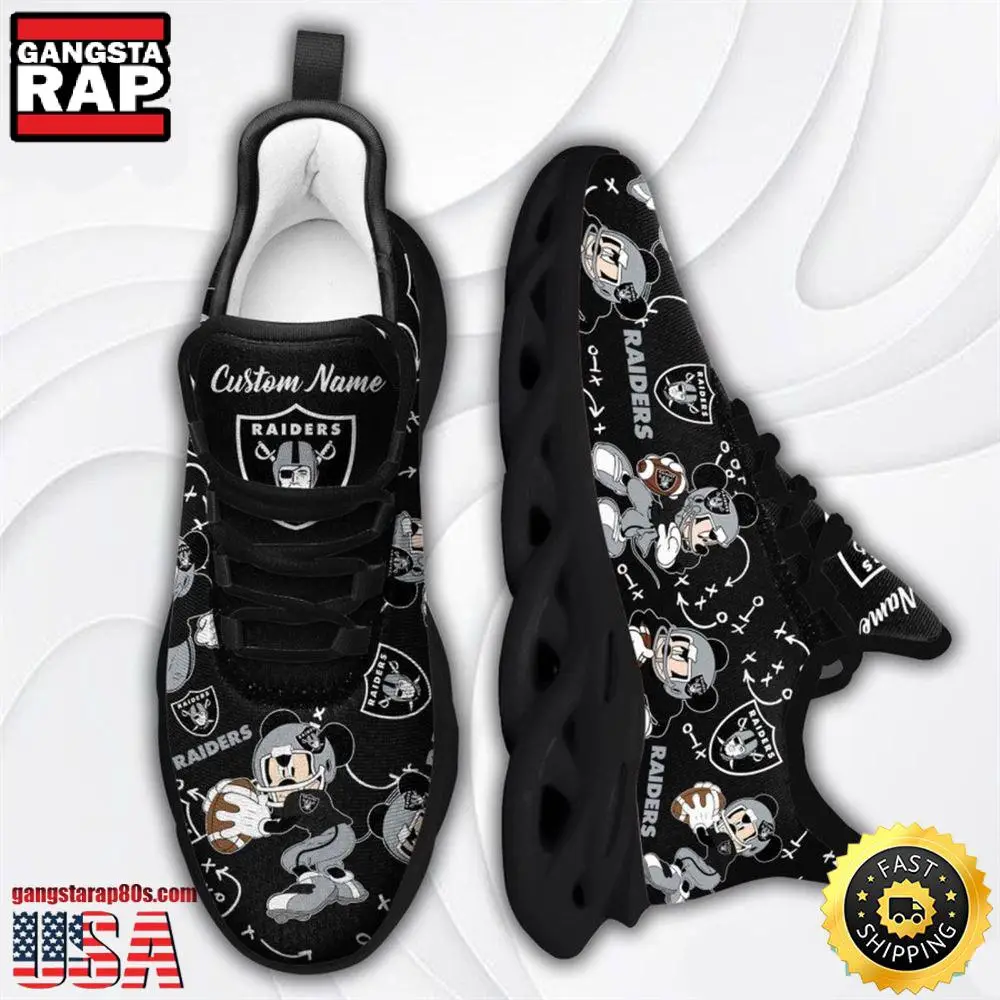NFL Las Vegas Raiders Mickey Mouse Custom Name Max Soul Shoes Running Sneakers NFL Las Vegas Raiders Mickey Mouse Custom Name Max Soul Shoes Running Sneakers - Image 1