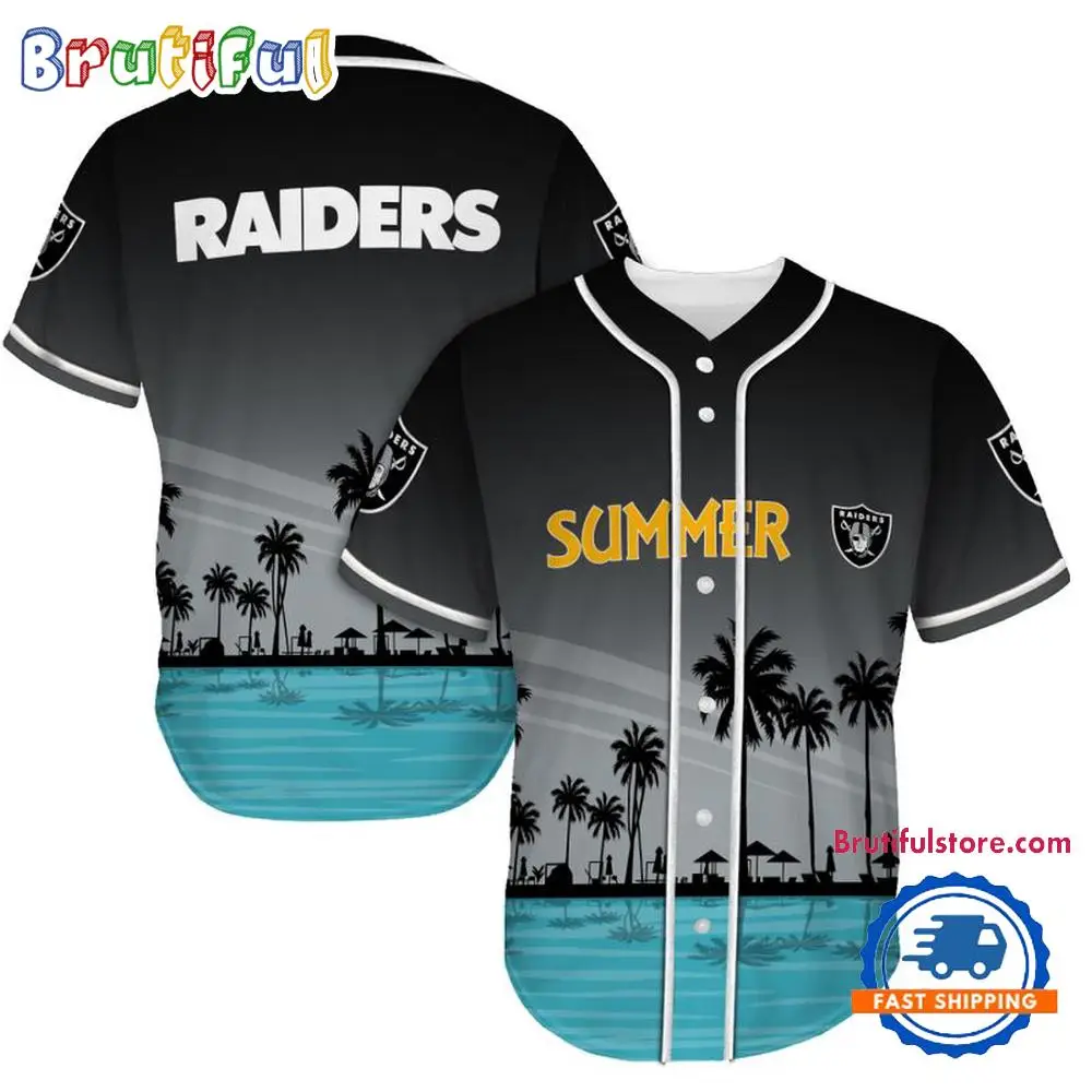 NFL Las Vegas Raiders Palm Trees Summer On The Beach Baseball Jersey