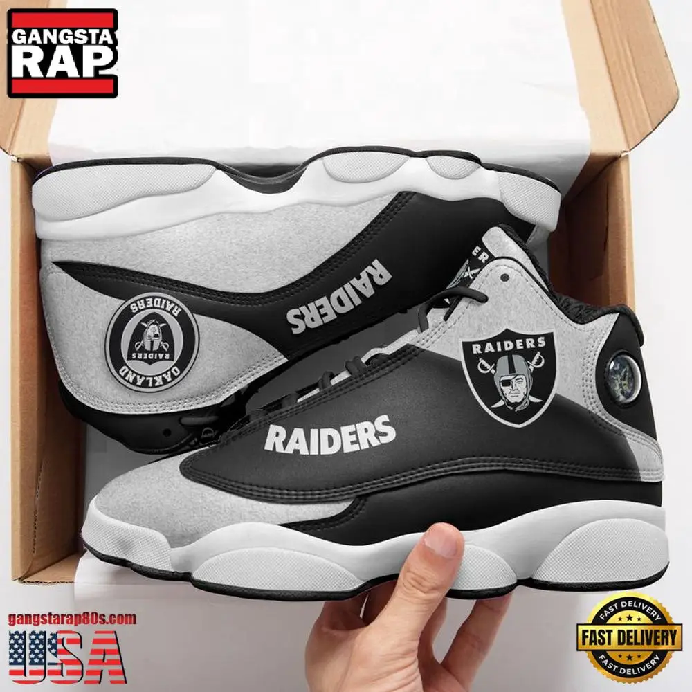 NFL Las Vegas Raiders Team Football New Design Air Jordan 13 Running Sneakers Shoes NFL Las Vegas Raiders Team Football New Design Air Jordan 13 Running Sneakers Shoes - Image 1