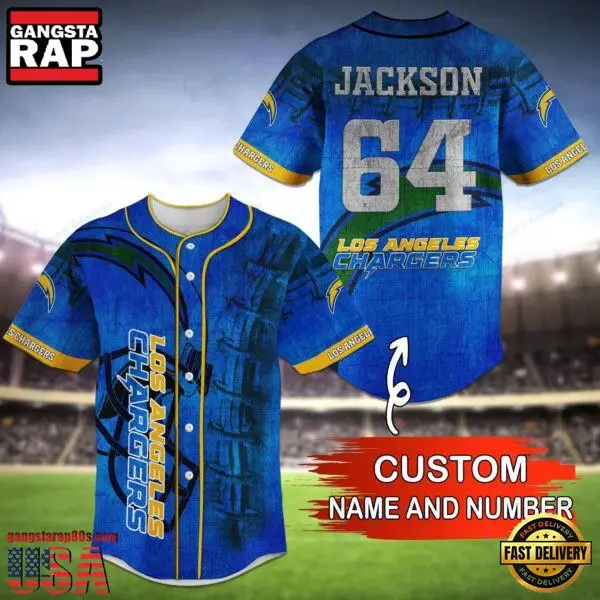 NFL Los Angeles Chargers Custom Name Number Name Number Baseball Jersey Shirt