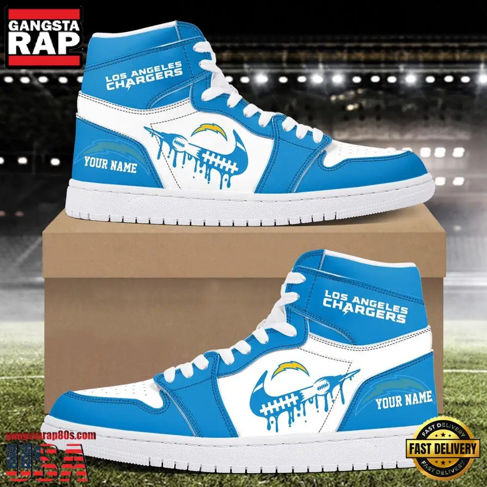 NFL Los Angeles Chargers Grunge Style Custom Name Air Jordan 1 Running Sneakers Shoes
