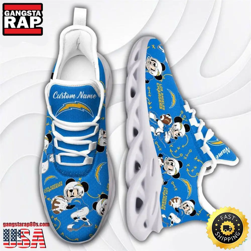 NFL Los Angeles Chargers Mickey Mouse Custom Name Max Soul Shoes Running Sneakers NFL Los Angeles Chargers Mickey Mouse Custom Name Max Soul Shoes Running Sneakers - Image 1