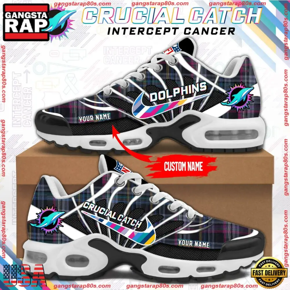 NFL Miami Dolphins Crucial Catch Intercept Cancer Air Max Plus Shoes Running Sneakers