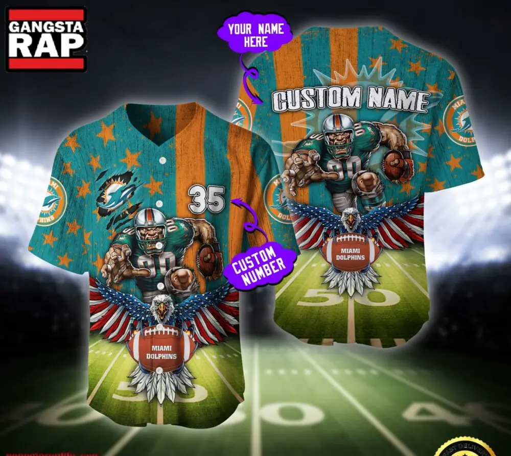 NFL Miami Dolphins Eagle US Flag x Veterans Custom Name Number Baseball Jersey Shirt
