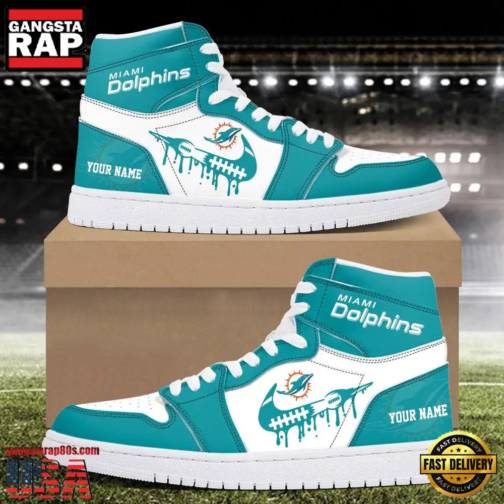NFL Miami Dolphins Grunge Style Custom Name Air Jordan 1 Running Sneakers Shoes