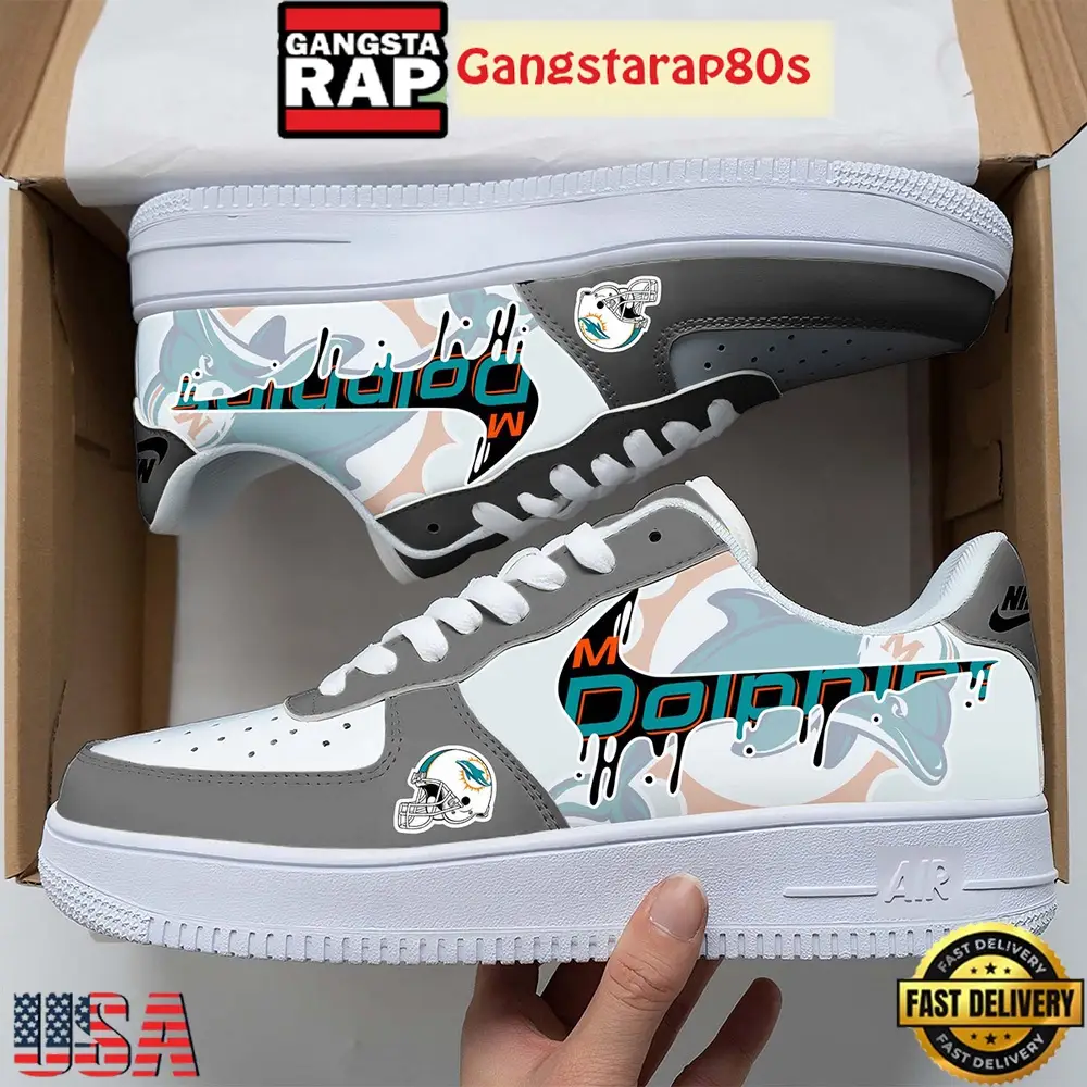 NFL Miami Dolphins Team Logo Unique Air Force 1 Shoes Running Sneakers NFL Miami Dolphins Team Logo Unique Air Force 1 Shoes Running Sneakers - Image 1