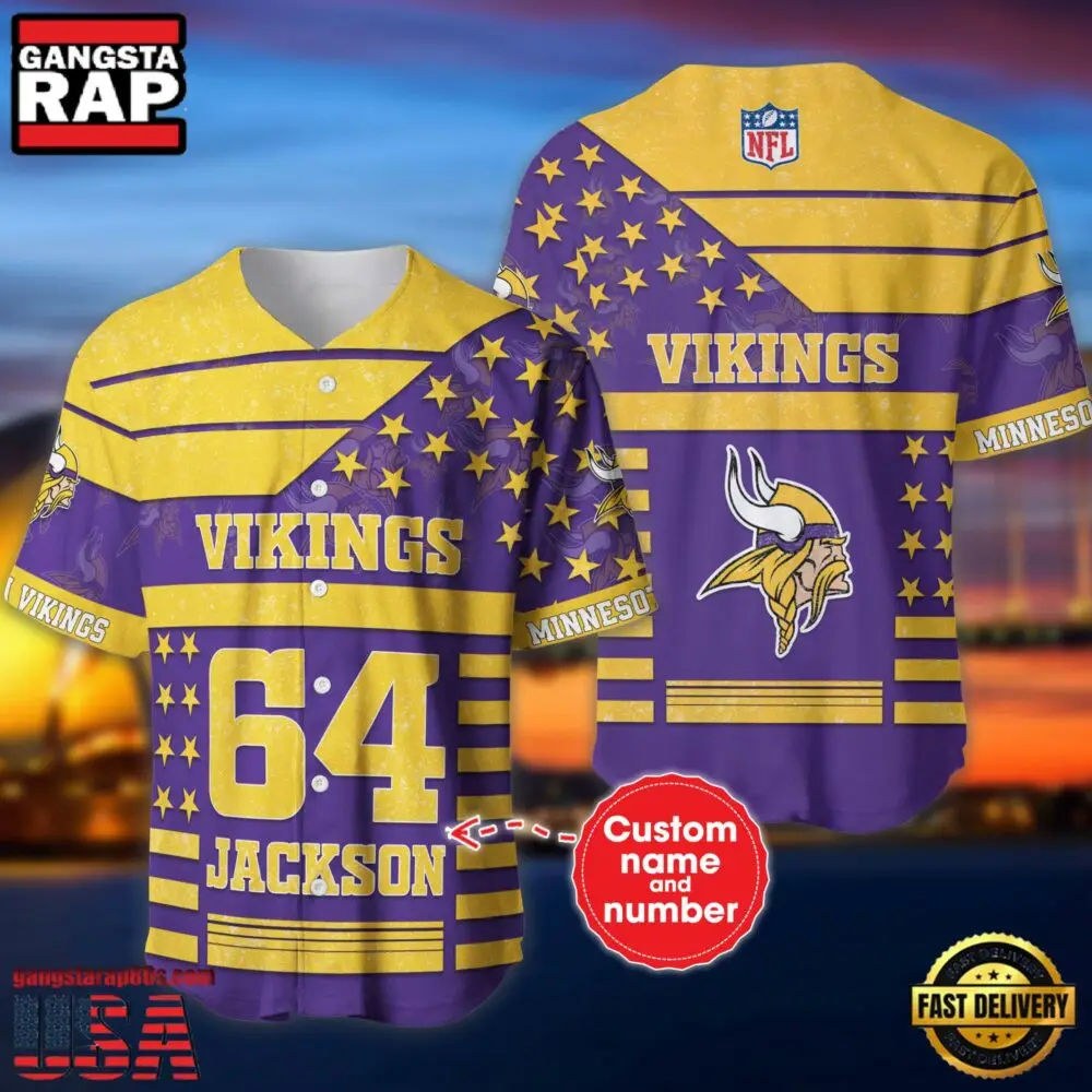 NFL Minnesota Vikings Custom Name Number Name Number American Flag Baseball Jersey Shirt