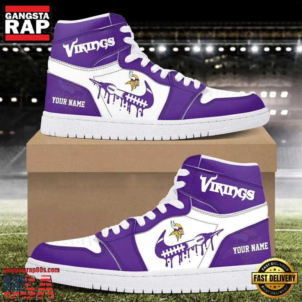 NFL Minnesota Vikings Grunge Style Custom Name Air Jordan 1 Running Sneakers Shoes