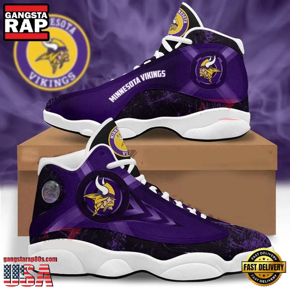 NFL Minnesota Vikings New Design Air Jordan 13 Running Sneakers Shoes For Fans