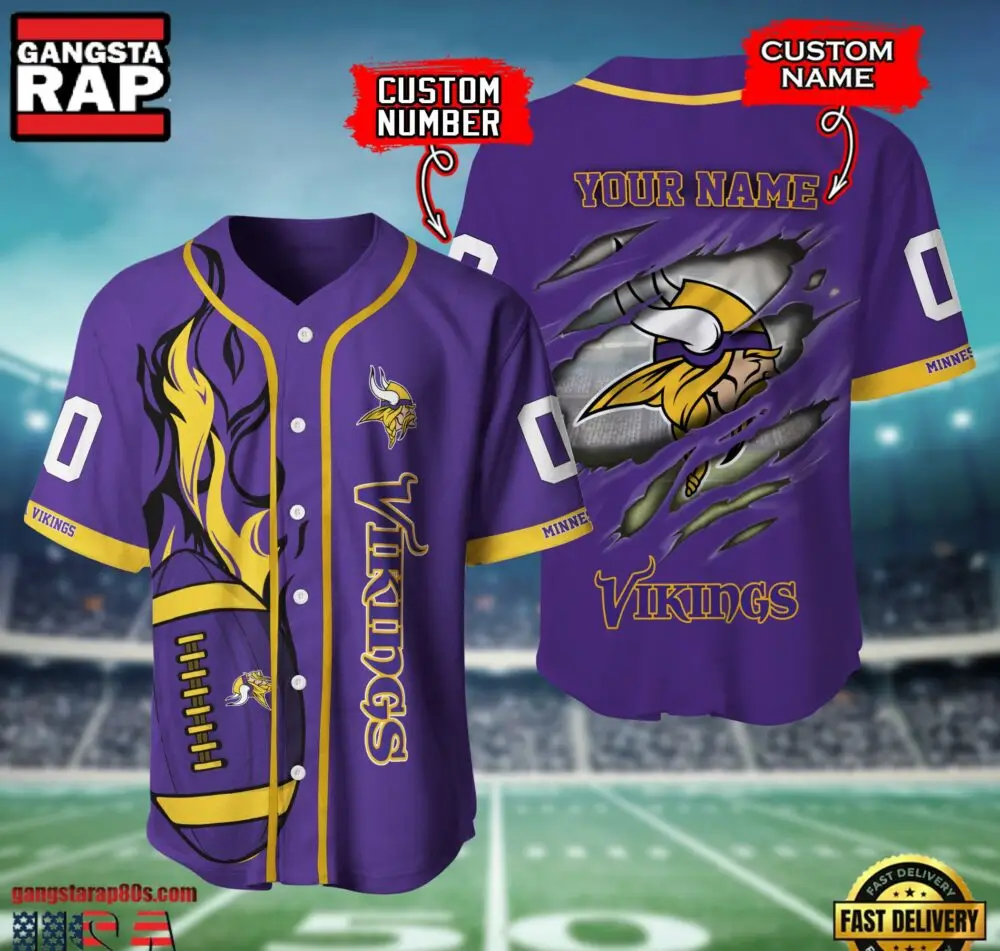 NFL Minnesota Vikings Team Logo Litmited Edition Baseball Jersey Shirt NFL Minnesota Vikings Team Logo Litmited Edition Baseball Jersey Shirt - Image 1