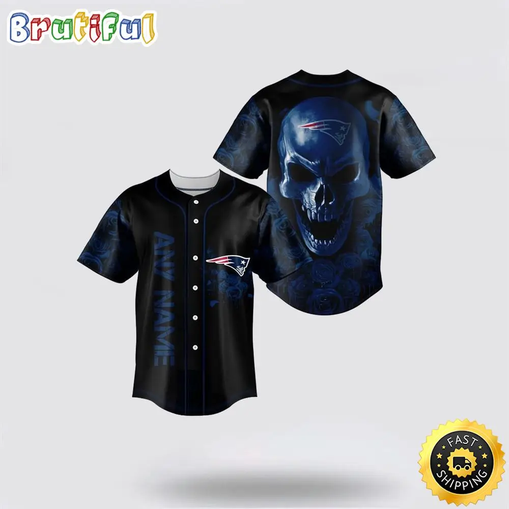 NFL New England Patriots Baseball Jersey 3D Personalized Skull Top Quality Fan Apparel