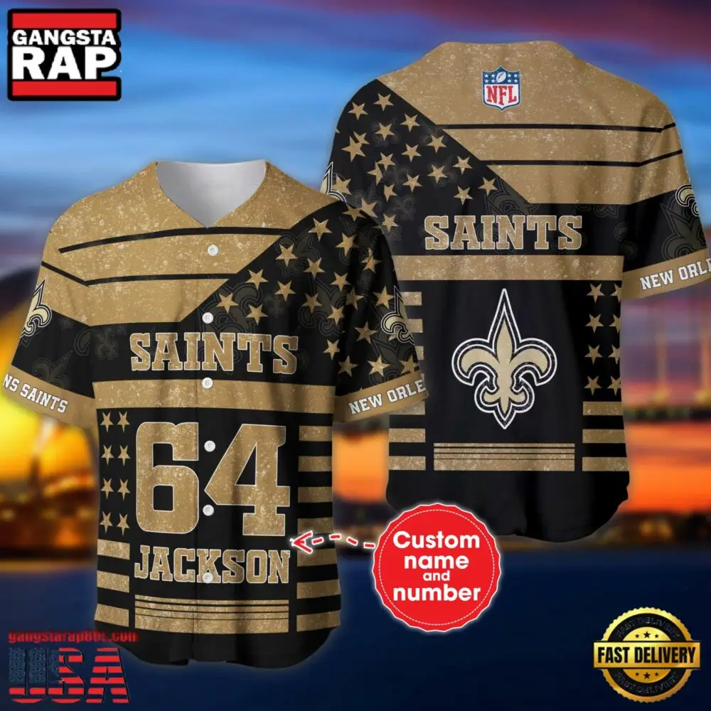 NFL New Orleans Saints Custom Name Number Name Number American Flag Baseball Jersey Shirt