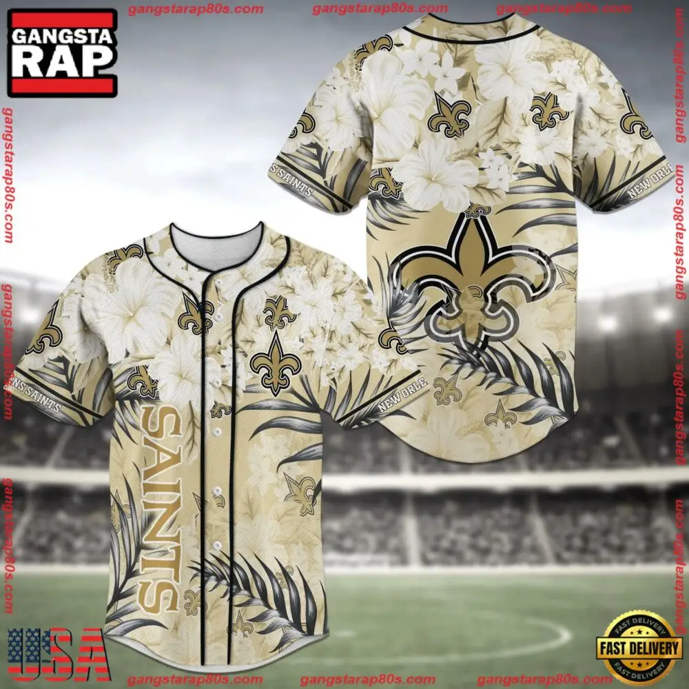 NFL New Orleans Saints New Design Baseball Jersey Shirt Flower