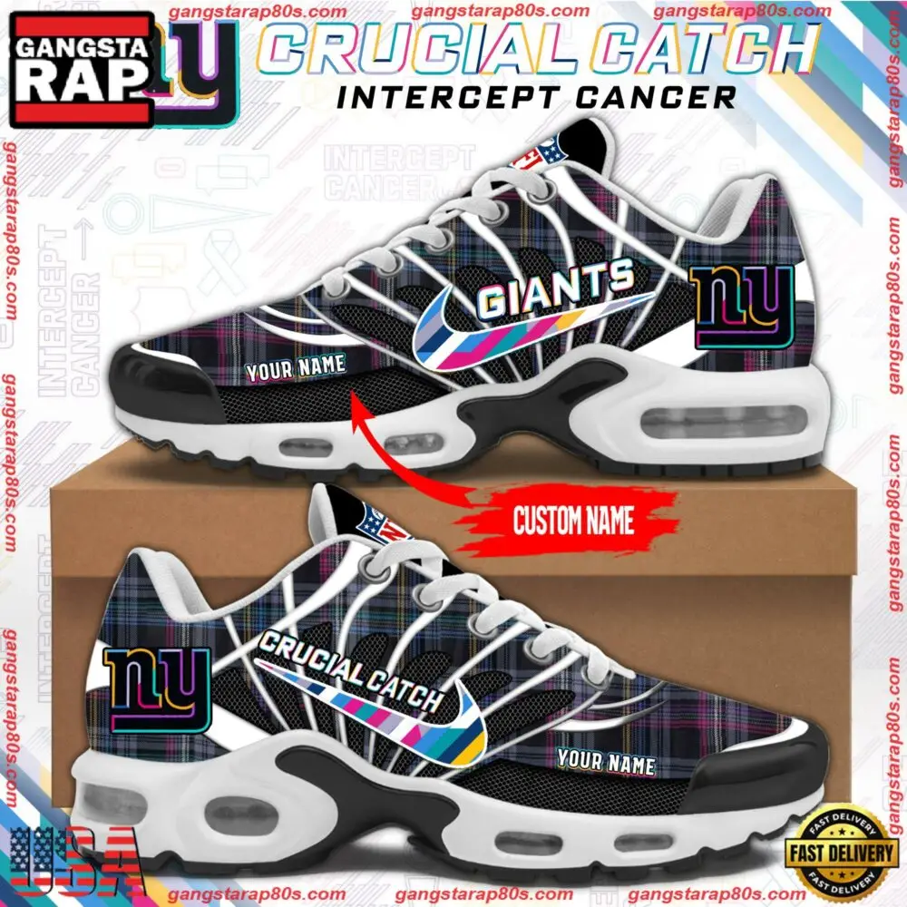NFL New York Giants Crucial Catch Intercept Cancer Air Max Plus Shoes Running Sneakers