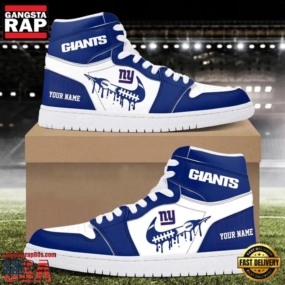 NFL New York Giants Grunge Style Custom Name Air Jordan 1 Running Sneakers Shoes