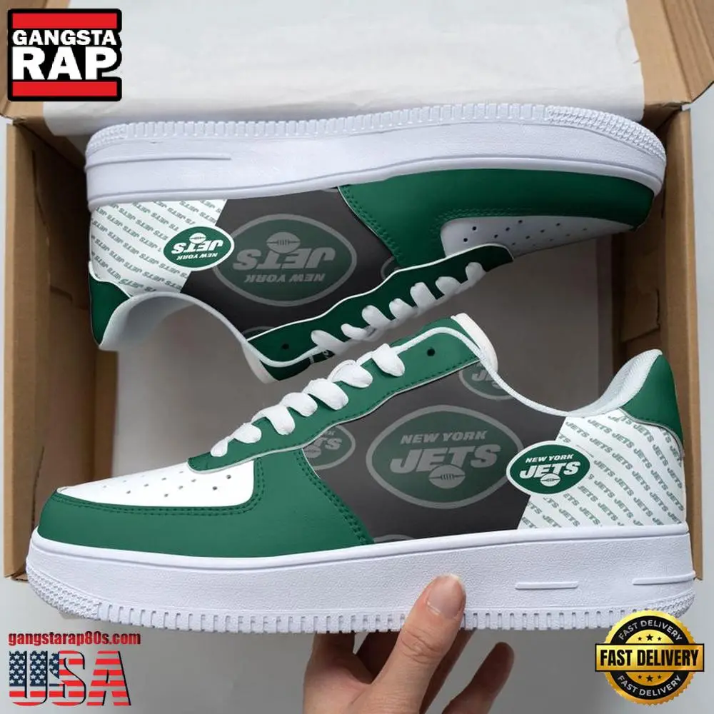 NFL New York Jets Basic Pattern Football New Design Air Force 1 Running Sneakers Shoes NFL New York Jets Basic Pattern Football New Design Air Force 1 Running Sneakers Shoes - Image 1