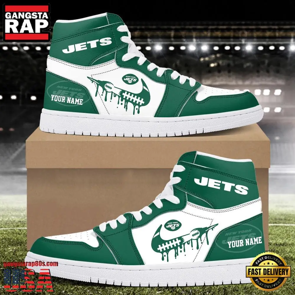 NFL New York Jets Grunge Style Custom Name Air Jordan 1 Running Sneakers Shoes