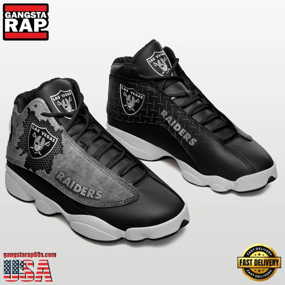 NFL Oakland Raiders New Design Air Jordan 13 Running Sneakers Shoes NFL Oakland Raiders New Design Air Jordan 13 Running Sneakers Shoes - Image 1
