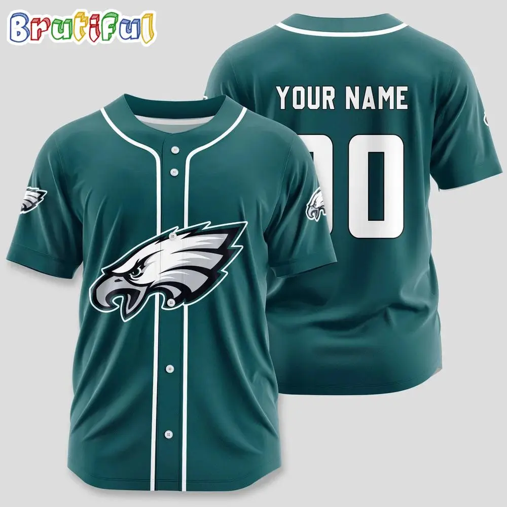 NFL Philadelphia Eagles Team Logo Custom Baseball Jersey NFL Philadelphia Eagles Team Logo Custom Baseball Jersey - Image 1