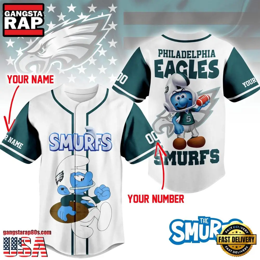 NFL Philadelphia Eagles The Smurfs Movie Unique Design Custom Baseball Jersey