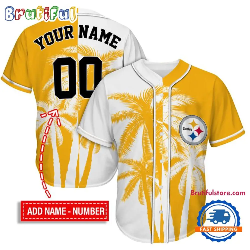 NFL Pittsburgh Steelers Palm Trees Pattern Summer Personalized Baseball Jersey