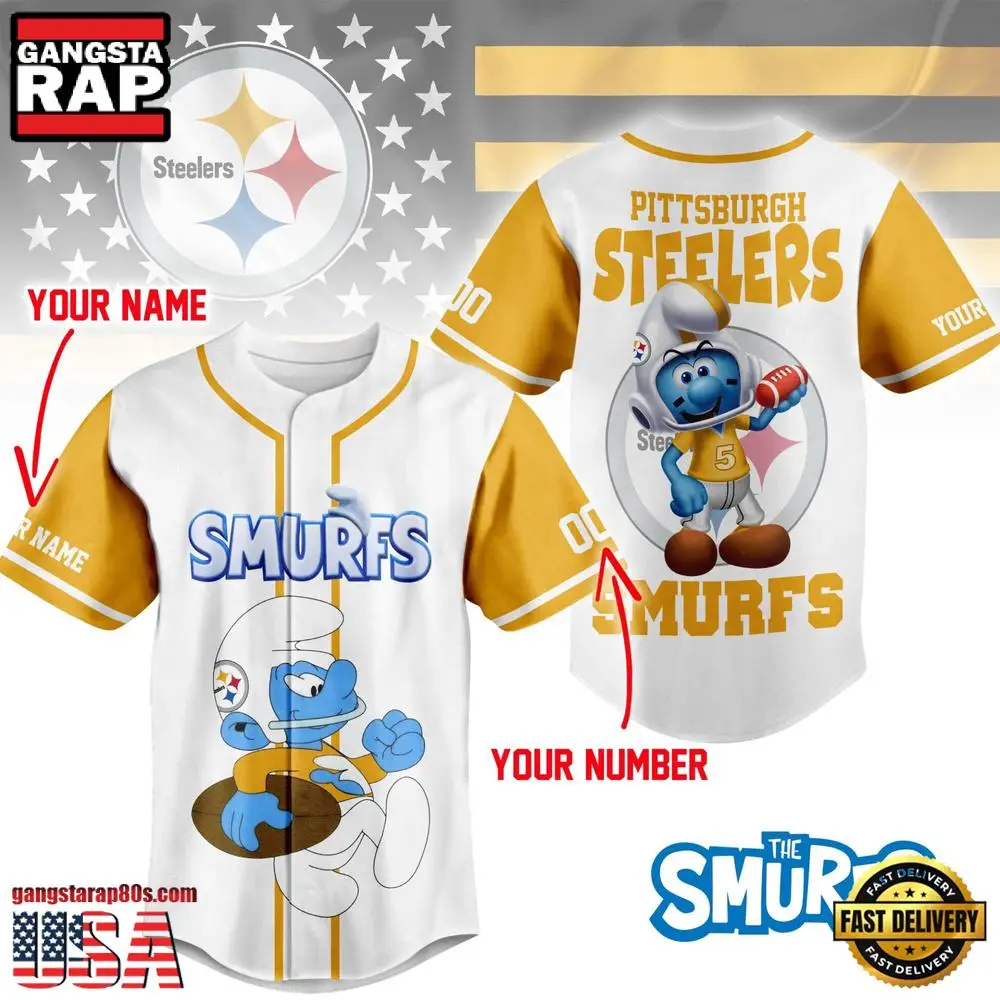 NFL Pittsburgh Steelers The Smurfs Movie Unique Design Custom Baseball Jersey