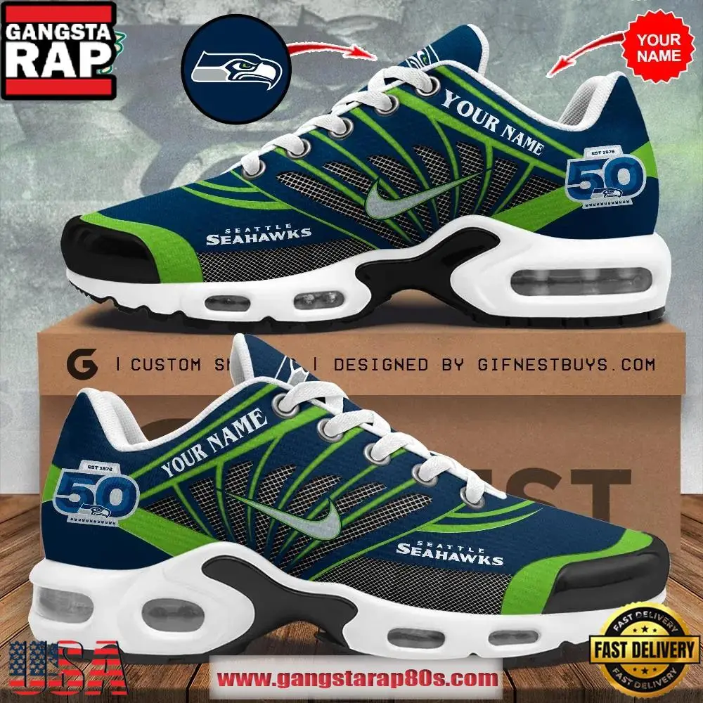NFL Seattle Seahawks 50th Anniversary Custom Air Max Plus Shoes NFL Seattle Seahawks 50th Anniversary Custom Air Max Plus Shoes - Image 1