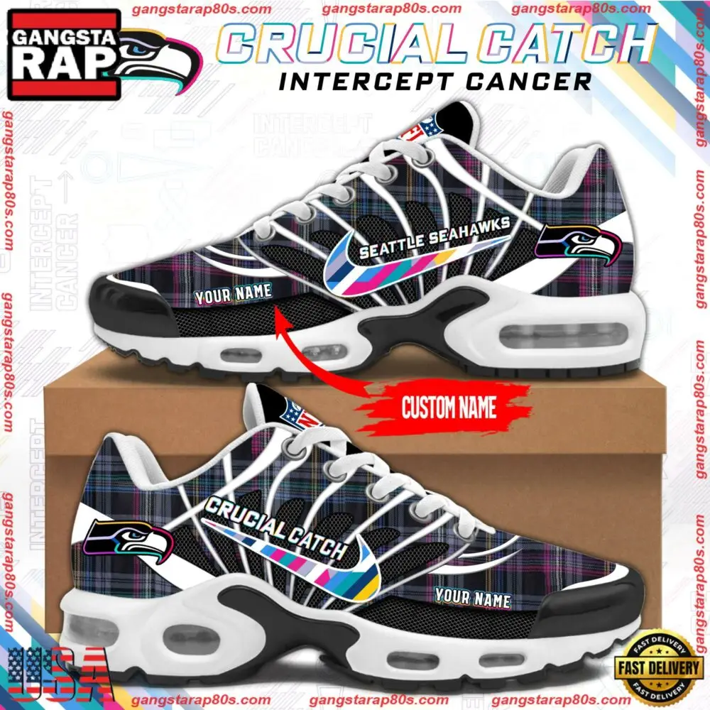 NFL Seattle Seahawks Crucial Catch Intercept Cancer Air Max Plus Shoes Running Sneakers