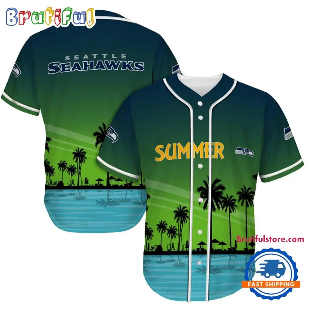 NFL Seattle Seahawks Palm Trees Summer On The Beach Baseball Jersey